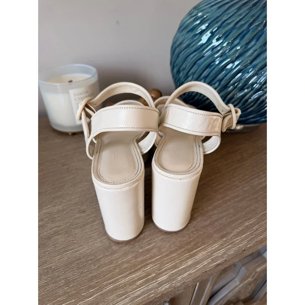 Larroude Platform Sandals Womens Cream Leather Chunky Heel Size 8.5 - Picture 5 of 11